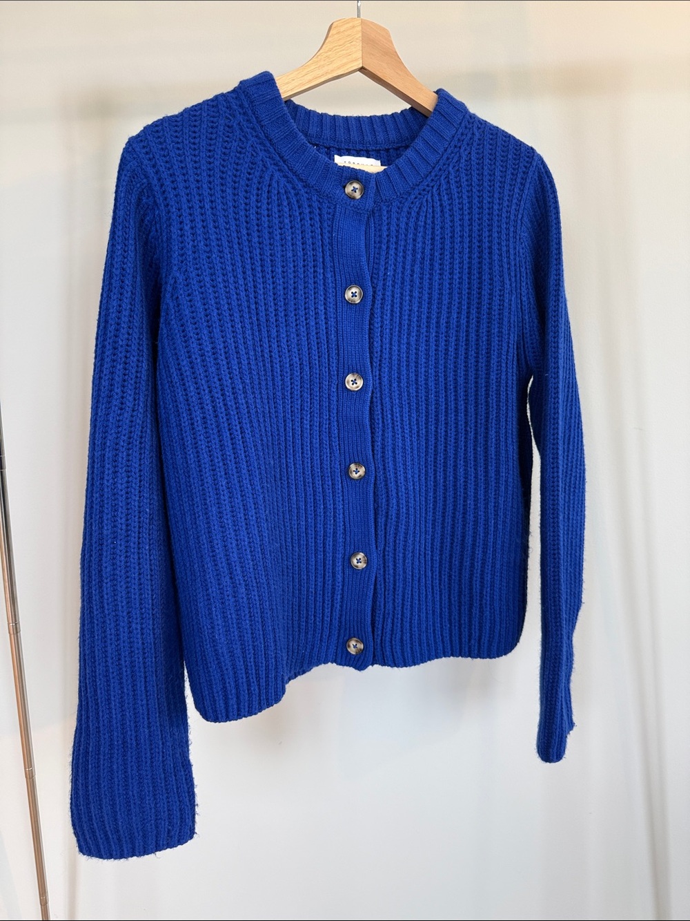 Topshop Royal Blue Ribbed Button Cardigan